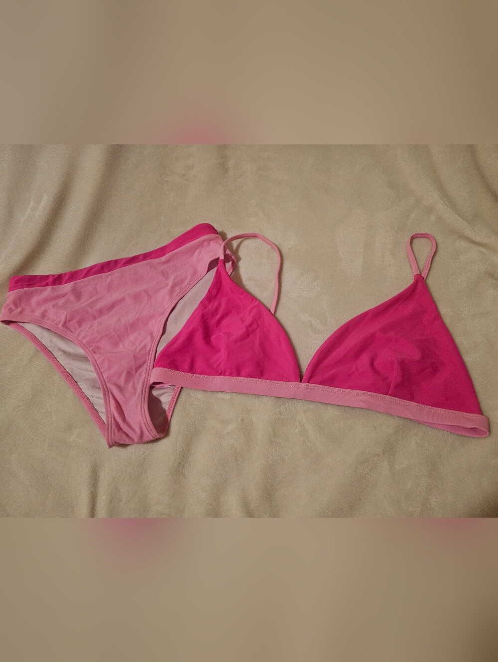 Women's Pink Triangle Bikini Top and Bottoms Color Block